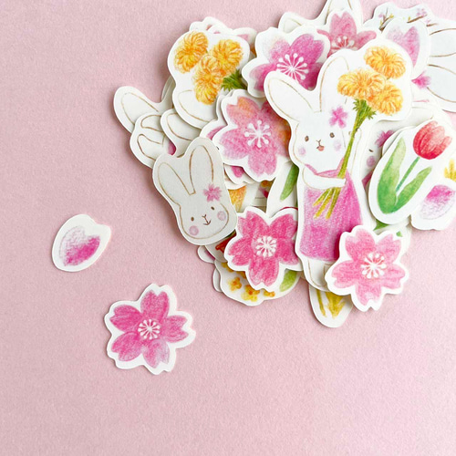 さくらうさぎさんフレークシール(ポストカード付) シール・ステッカー