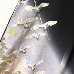 送料無料 着物 リメイク 留袖 鶴 正絹 大きめ シルク ロングドレス 華やか ハンドメイド 4枚目の画像