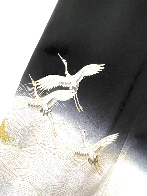 送料無料 着物 リメイク 留袖 鶴 正絹 大きめ シルク ロングドレス 華やか ハンドメイド 5枚目の画像