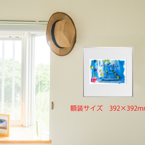 送料無料】絵画調写真作品「モロッコ - シェフシャウエンの青い街