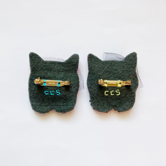 一点物【おねむねこブローチ】綺麗な猫には毒があるA（フェルト・ビーズ刺繍・ピンク・個性的・ゴスロリ・地雷系・インテリア） 4枚目の画像