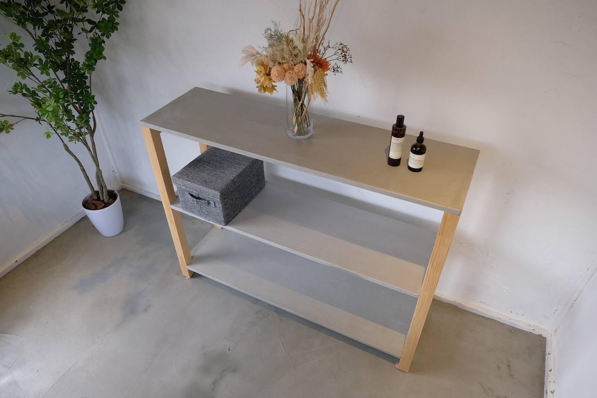 モルタル×木　シェルフ　W1200mm