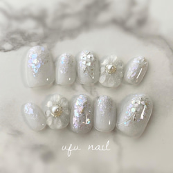 white sorbet luminous flower nail ホワイトソルベ ルミナスフラワーネイル 1枚目の画像