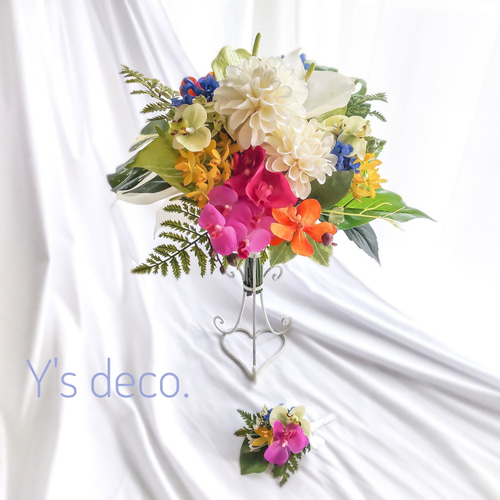 生花に見える】南国リゾート風 高級造花 ウェディングブーケ