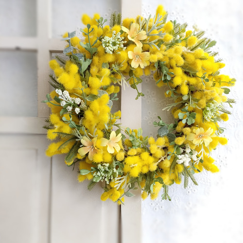 ミモザリース20cm《アーティフィシャルフラワー》 リース 花maru 通販  