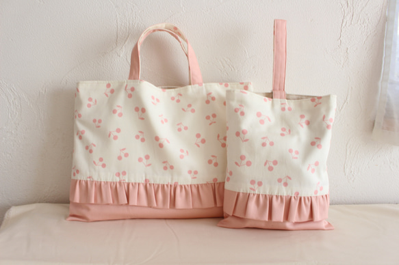 レッスンバッグ 上履き入れ コップ袋 ヌビ さくらんぼ刺繍レッスン