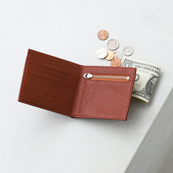 【たった0.9cmでこの容量】二つ折り財布 メンズ 小銭入れ付き カードも収納 HW4 キャメル×キャメル 1枚目の画像
