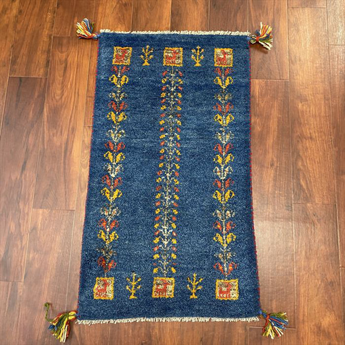 大特価40％OFF】ペルシャ ギャッベ 玄関マット 85×47cm ブルー