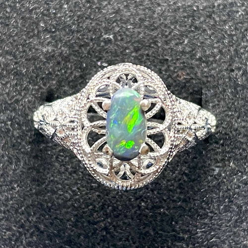 ブラックオパール　シルバーリング　アール・デコ フィリグリースタイル ブラックオパール シルバーリング アール・デコ フィリグリースタイル