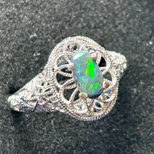 ブラックオパール　シルバーリング　アール・デコ フィリグリースタイル ブラックオパール シルバーリング アール・デコ フィリグリースタイル