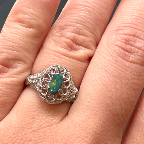 ブラックオパール シルバーリング アール・デコ フィリグリースタイル