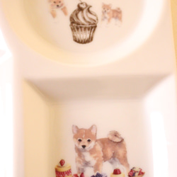 柴犬さん☆ケーキとドーナツと、ちょっぴりパリ気分な柴犬さん・ランチプレート&スープマグカップセット「ポーセラーツ」 4枚目の画像