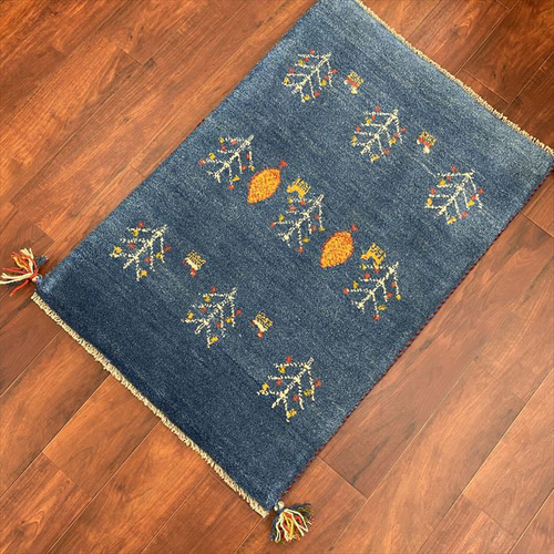 大特価40%OFF】ペルシャ ギャッベ 玄関マット 85×58cm ブルー 大特価40%OFF】ペルシャ ギャッベ 玄関マット 85×58cm ブルー