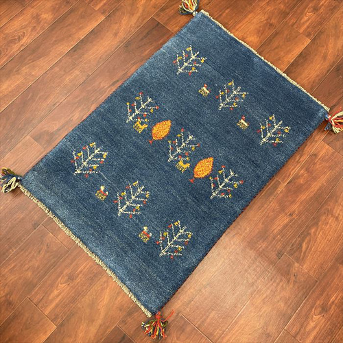 大特価40%OFF】ペルシャ ギャッベ 玄関マット 85×58cm ブルー 大特価40%OFF】ペルシャ ギャッベ 玄関マット 85×58cm ブルー