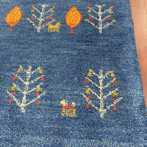 大特価40%OFF】ペルシャ ギャッベ 玄関マット 85×58cm ブルー 大特価40%OFF】ペルシャ ギャッベ 玄関マット 85×58cm ブルー