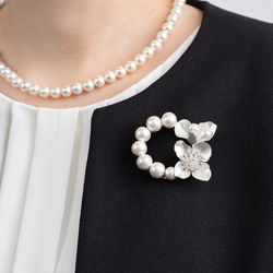 貝パールネックレス、銀ブローチ2点セット 卒業式 入学式 パール