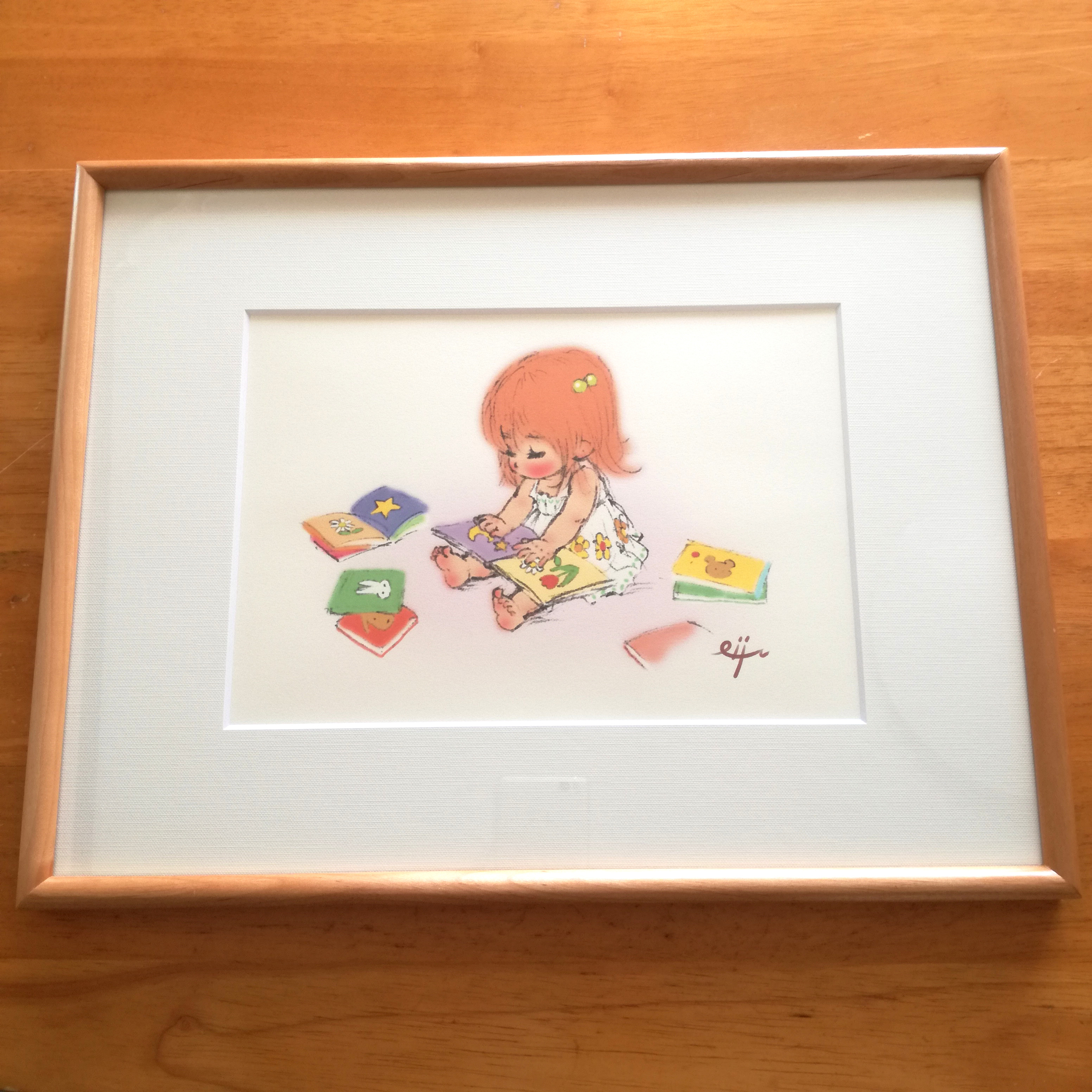 額入りプリント絵画 ご本がいっぱい/額入りアートプリント イラスト 絵画 絵 アート