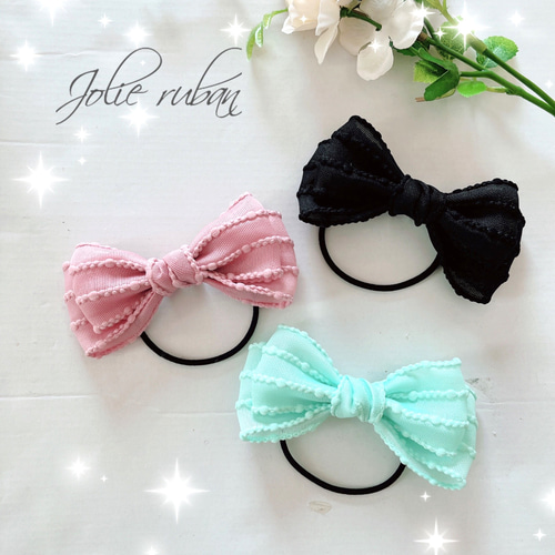 再販】軽い素材！ポンポンステッチ❤︎インディゴピンク リボン