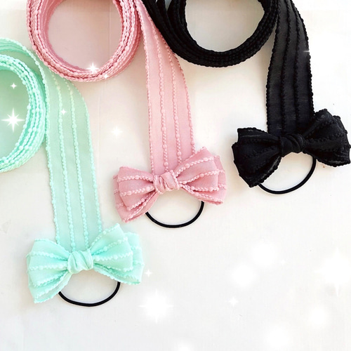 【チェリーピンク✕ネイビー】ラインリボン♡ヘアゴム チェリーピンク✕ネイビー】ラインリボン♡ヘアゴム チェリーピンク