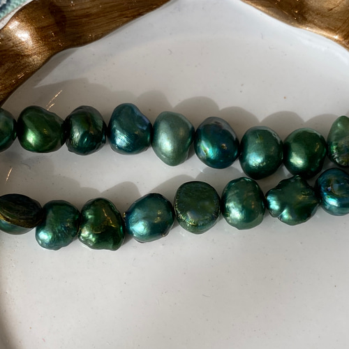 新入荷！『淡水パール バロック 染めグリーン⑪』～15個セット  