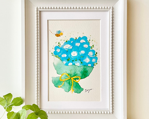 透明水彩画「ネモフィラの花束」A4ポスター イラスト 花 春 ギフト