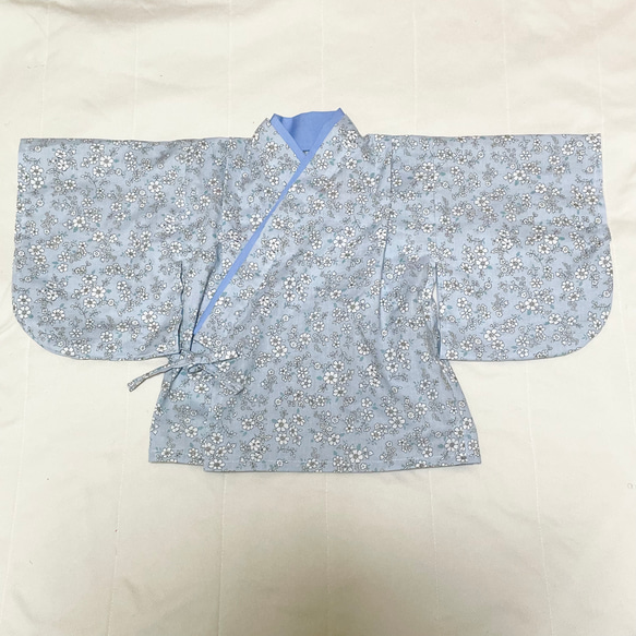 【SALE】ベビー袴　ハンドメイド　ベビー着物　水色　小花柄　水色　60 70 80サイズ 4枚目の画像