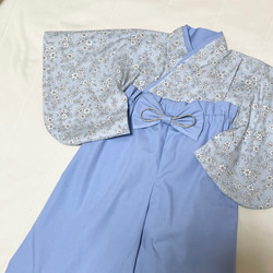 ベビー袴 ハンドメイド ベビー着物 ブルー系花柄 白 60 70 80