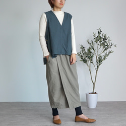 コクーン巻きスカート/カーキ/三河木綿刺し子織 9枚目の画像