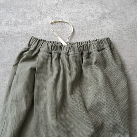 コクーン巻きスカート/カーキ/三河木綿刺し子織 6枚目の画像
