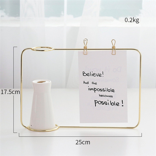 ミモザ】set花瓶付きゴールドワイヤーフォトスタンドアレンジ フォト