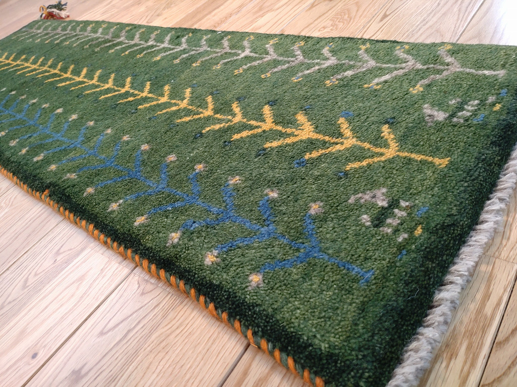 大特価35％OFF】ペルシャ　ギャッベ　ミニランナー　115x40cm　グリーン　生命の木　RD11926