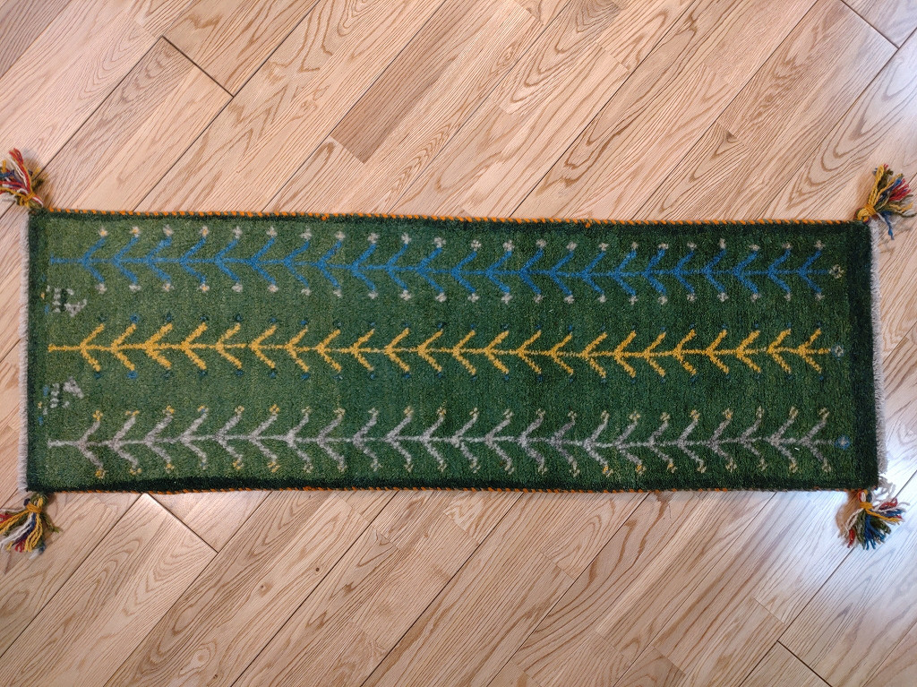 大特価35％OFF】ペルシャ　ギャッベ　ミニランナー　115x40cm　グリーン　生命の木　RD11926