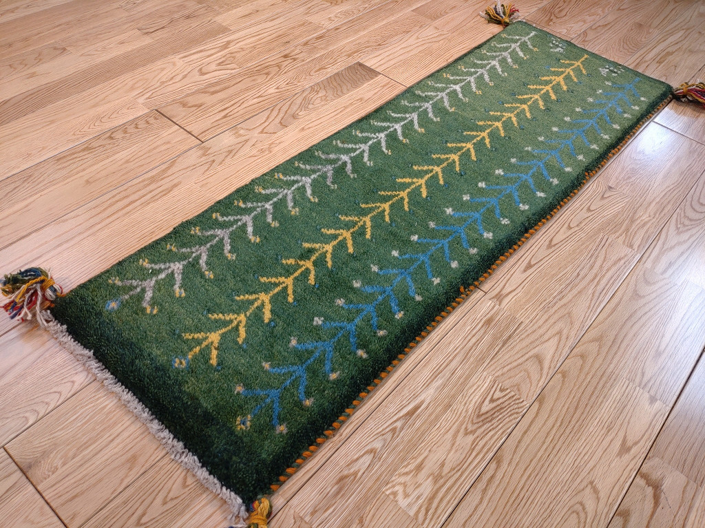 大特価35％OFF】ペルシャ　ギャッベ　ミニランナー　115x40cm　グリーン　生命の木　RD11926
