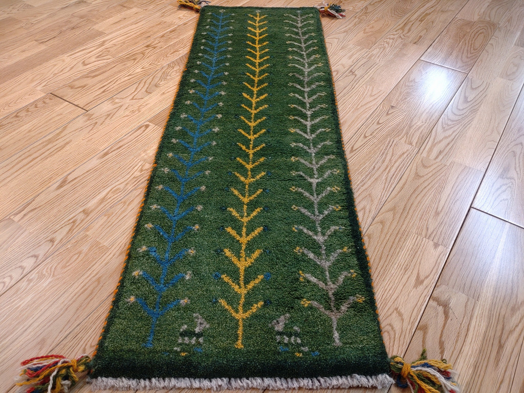 大特価35％OFF】ペルシャ　ギャッベ　ミニランナー　115x40cm　グリーン　生命の木　RD11926