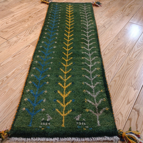 115x47cm ペルシャギャッベ ランナー (ギャベ) ペルシャ絨毯 ギャッベ ☆ペルシャ絨毯 手織りリーズバフトギャッベ 玄関マットMサイズ