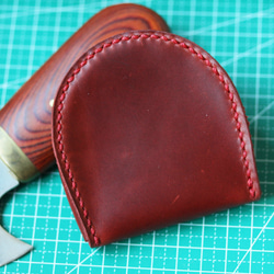 コンパクト　新番完全手縫い牛革 （馬蹄型）半円型 コインケース　ラズベリー 5枚目の画像