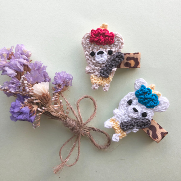 ベビーヘアクリップ 節分モチーフ くま鬼モチーフ 鬼モチーフ モチーフ編み