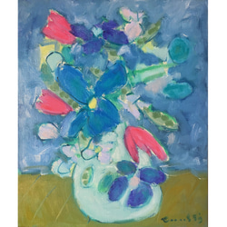 hydrangea】F10 絵画 油絵 キャンバス 青 ブルー 花 フラワー 花の絵