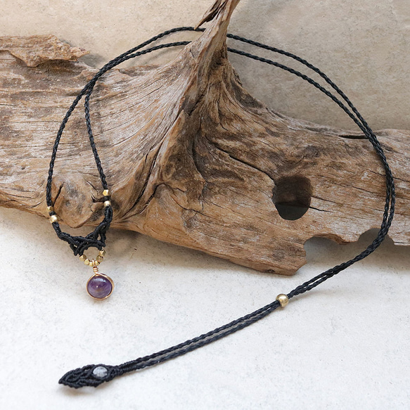 天然石 アメジスト マクラメネックレス Ⅲ 精神を安定させ、本来の自分