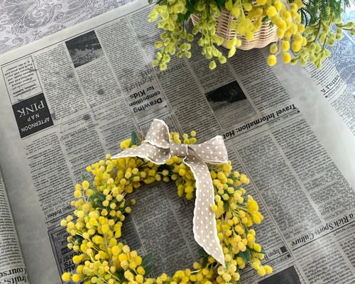リボンが選べるミモザのリース（Sサイズ/Mサイズ） アートフラワー