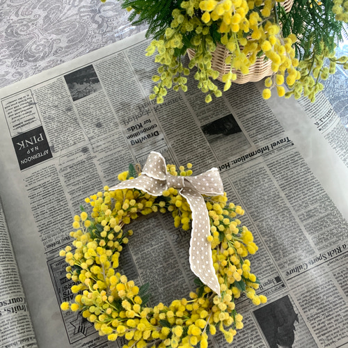 リボンが選べるミモザのリース（Sサイズ/Mサイズ） アートフラワー
