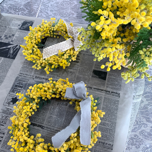リボンが選べるミモザのリース（Sサイズ/Mサイズ） アートフラワー