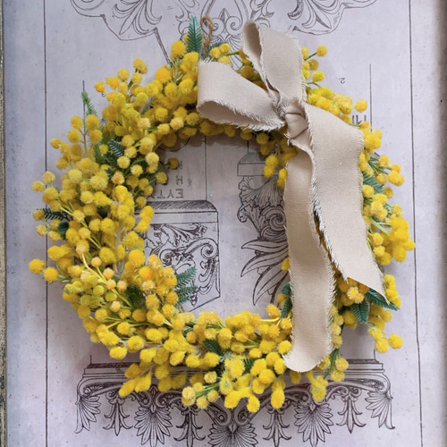リボンが選べるミモザのリース（Sサイズ/Mサイズ） アートフラワー
