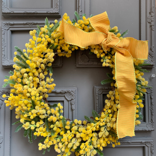 リボンが選べるミモザのリース（Sサイズ/Mサイズ） アートフラワー