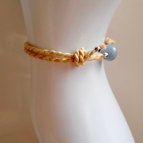 Silver925】エンジェライト＆精麻お守りブレスレット麻紐ミサンガ水色