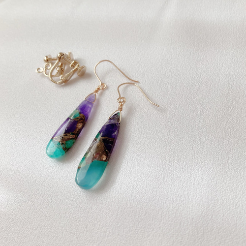 ブルーパープルコッパー ピアス,イヤリング/天然石 プレゼント