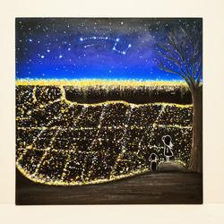 直径25㎝「天の川銀河（星空3)」油彩・絵画・原画・丸形