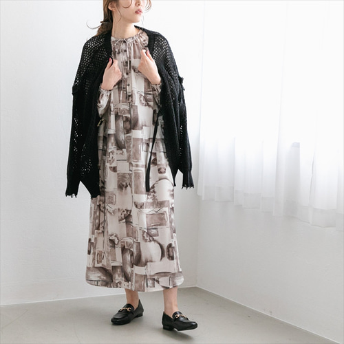 SALE】体系カバーしわレス無地とプリント柄 アート柄 ワンピース