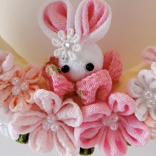 つまみ細工☆桜リース☆うさぎちゃん☆春待ち☆お花の中から つまみ細工☆桜リース☆うさぎちゃん☆春待ち☆お花の中から