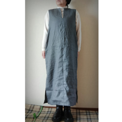 リネンのボックスシルエットのジャンパースカート☆ブルーグレー☆麻〈受注制作〉 3枚目の画像